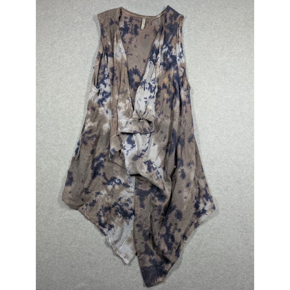 XCVI Women Sweater Large Tie Dyed Open Front Waterfall Asymmetrical Sleeveless